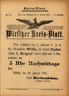 Wirsitzer Kreis-Blatt: herausgegeben vom K&ouml;niglichen Landraths-Amte 1901.01.30 Jg.57 Nr8 a Extra-Blatt