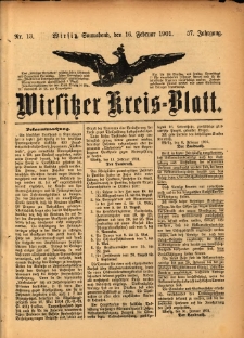 Wirsitzer Kreis-Blatt: herausgegeben vom K&ouml;niglichen Landraths-Amte 1901.02.16 Jg.57 Nr13