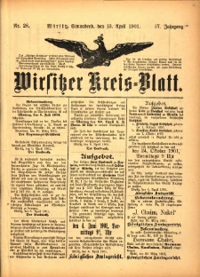 Wirsitzer Kreis-Blatt: herausgegeben vom K&ouml;niglichen Landraths-Amte 1901.04.13 Jg.57 Nr28