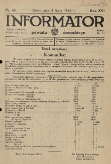 Informator Powiatu Śremskiego. 1934.07.04 R.16 Nr 46