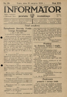 Informator Powiatu Śremskiego. 1934.08.15 R.16 Nr 53