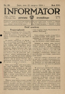 Informator Powiatu Śremskiego. 1934.08.22 R.16 Nr 55
