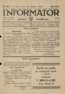 Informator Powiatu Śremskiego. 1934.08.25 R.16 Nr 56