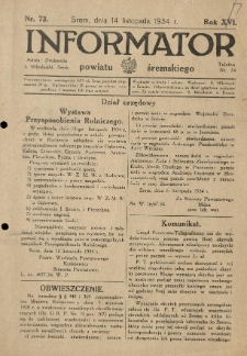Informator Powiatu Śremskiego. 1934.11.14 R.16 Nr 73