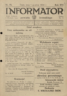 Informator Powiatu Śremskiego. 1934.12.01 R.16 Nr 78