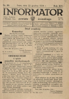 Informator Powiatu Śremskiego. 1934.12.22 R.16 Nr 83