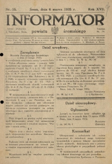 Informator Powiatu Śremskiego. 1935.03.06 R.17 Nr 15