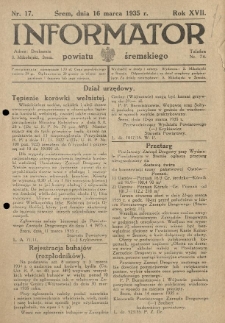 Informator Powiatu Śremskiego. 1935.03.16 R.17 Nr 17