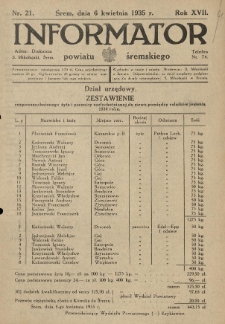 Informator Powiatu Śremskiego. 1935.04.06 R.17 Nr 21