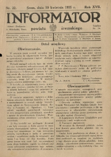 Informator Powiatu Śremskiego. 1935.04.10 R.17 Nr 22