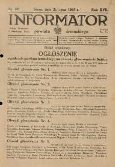 Informator Powiatu Śremskiego. 1935.07.31 R.17 Nr 52