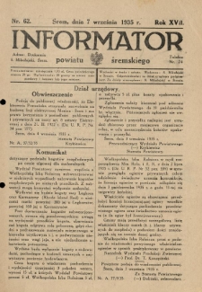 Informator Powiatu Śremskiego. 1935.09.07 R.17 Nr 62