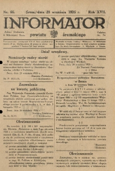 Informator Powiatu Śremskiego. 1935.09.28 R.17 Nr 66