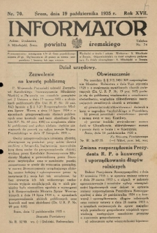 Informator Powiatu Śremskiego. 1935.10.19 R.17 Nr 70