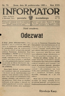 Informator Powiatu Śremskiego. 1935.10.26 R.17 Nr 72
