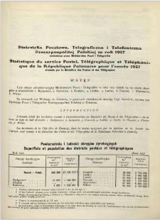 Statystyka pocztowa, telegraficzna i telefoniczna Rzeczypospolitej Polskiej za rok 1927 zestawiona przez Ministerstwo Poczt i Telegrafów