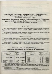 Statystyka pocztowa, telegraficzna i telefoniczna Rzeczypospolitej Polskiej za rok 1928 zestawiona przez Ministerstwo Poczt i Telegrafów