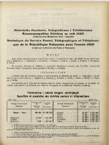 Statystyka pocztowa, telegraficzna i telefoniczna Rzeczypospolitej Polskiej za rok 1930 zestawiona przez Ministerstwo Poczt i Telegrafów