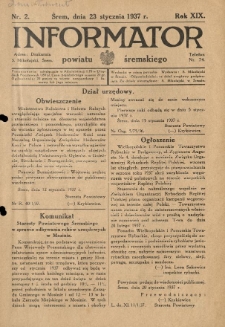 Informator Powiatu Śremskiego. 1937.01.23 R.19 Nr 2