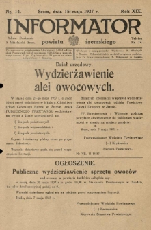Informator Powiatu Śremskiego. 1937.05.15 R.19 Nr 14