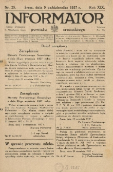 Informator Powiatu Śremskiego. 1937.10.09 R.19 Nr 25