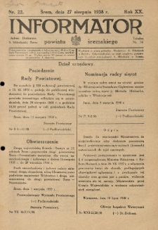 Informator Powiatu Śremskiego. 1938.08.27 R.20 Nr 22