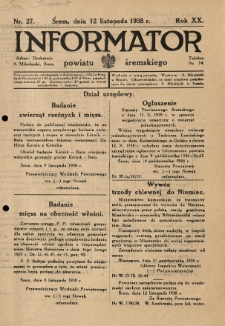 Informator Powiatu Śremskiego. 1938.11.12 R.20 Nr 27