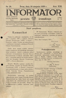 Informator Powiatu Śremskiego. 1939.08.19 R.21 Nr 20