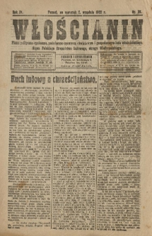 Włościanin : pismo polityczno-społeczne, poświęcone sprawom oświatowym i gospodarczym ludu włościańskiego. Organ Polskiego Stronnictwa Ludowego, okręgu Wielkopolskiego. 1922.09.07 R.4 Nr 38