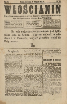 Włościanin : pismo polityczno-społeczne, poświęcone sprawom oświatowym i gospodarczym ludu włościańskiego. Organ Polskiego Stronnictwa Ludowego, okręgu Wielkopolskiego. 1922.11.11 R.4 Nr 66