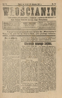 Włościanin : pismo polityczno-społeczne, poświęcone sprawom oświatowym i gospodarczym ludu włościańskiego. Organ Polskiego Stronnictwa Ludowego, okręgu Wielkopolskiego. 1922.11.30 R.4 Nr 74
