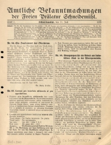 Amtliche Bekanntmachungen der Freien Pr&auml;latur Schneidem&uuml;hl. 1935.07.11 St&uuml;ck 7