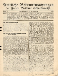 Amtliche Bekanntmachungen der Freien Pr&auml;latur Schneidem&uuml;hl. 1935.09.15 St&uuml;ck 10