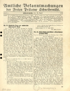 Amtliche Bekanntmachungen der Freien Pr&auml;latur Schneidem&uuml;hl. 1936.04.21 St&uuml;ck 4