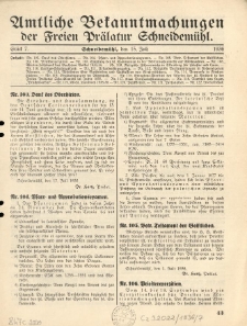 Amtliche Bekanntmachungen der Freien Pr&auml;latur Schneidem&uuml;hl. 1936.07.15 St&uuml;ck 7