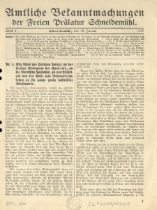 Amtliche Bekanntmachungen der Freien Pr&auml;latur Schneidem&uuml;hl. 1937.01.20 St&uuml;ck 1