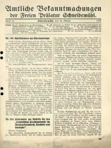 Amtliche Bekanntmachungen der Freien Pr&auml;latur Schneidem&uuml;hl. 1937.10.14 St&uuml;ck 11