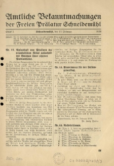 Amtliche Bekanntmachungen der Freien Pr&auml;latur Schneidem&uuml;hl. 1938.02.15 St&uuml;ck 3