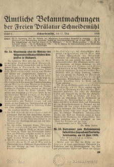 Amtliche Bekanntmachungen der Freien Pr&auml;latur Schneidem&uuml;hl. 1938.05.17 St&uuml;ck 6