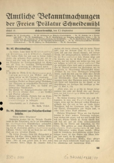 Amtliche Bekanntmachungen der Freien Pr&auml;latur Schneidem&uuml;hl. 1938.09.13 St&uuml;ck 10