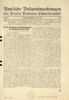 Amtliche Bekanntmachungen der Freien Pr&auml;latur Schneidem&uuml;hl. 1939.05.20 St&uuml;ck 8