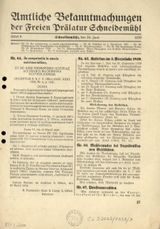 Amtliche Bekanntmachungen der Freien Pr&auml;latur Schneidem&uuml;hl. 1939.06.24 St&uuml;ck 9