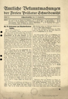 Amtliche Bekanntmachungen der Freien Pr&auml;latur Schneidem&uuml;hl. 1939.09.12 St&uuml;ck 11