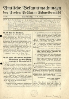 Amtliche Bekanntmachungen der Freien Pr&auml;latur Schneidem&uuml;hl. 1941.03.26 St&uuml;ck 3