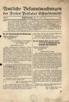 Amtliche Bekanntmachungen der Freien Pr&auml;latur Schneidem&uuml;hl. 1941.06.20 St&uuml;ck 6