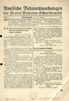 Amtliche Bekanntmachungen der Freien Pr&auml;latur Schneidem&uuml;hl. 1941.08.29 St&uuml;ck 8
