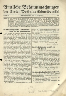 Amtliche Bekanntmachungen der Freien Pr&auml;latur Schneidem&uuml;hl. 1941.12.12 St&uuml;ck 12