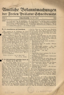 Amtliche Bekanntmachungen der Freien Pr&auml;latur Schneidem&uuml;hl. 1942.04.25 St&uuml;ck 4