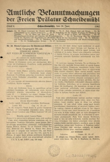 Amtliche Bekanntmachungen der Freien Pr&auml;latur Schneidem&uuml;hl. 1942.06.16 St&uuml;ck 6