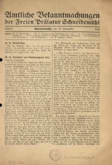 Amtliche Bekanntmachungen der Freien Pr&auml;latur Schneidem&uuml;hl. 1942.09.25 St&uuml;ck 9